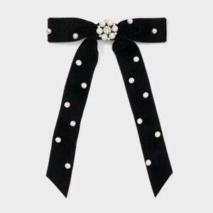 2 Piece Velvet Pearl Bow Hair Barrettes - 2 Bows - A New Day